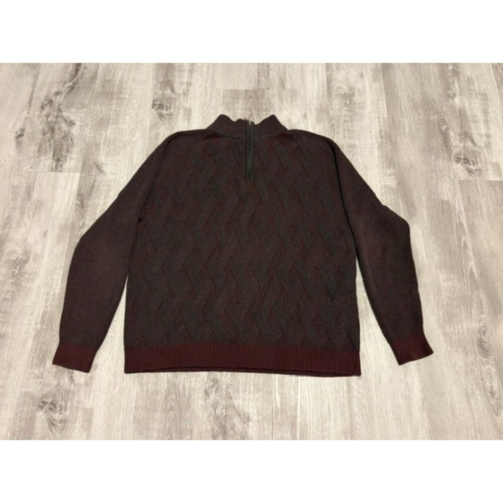 Tommy Bahama Gray/Burgundy Sweater Quarter Zip Mock Neck Pullover Men's XL